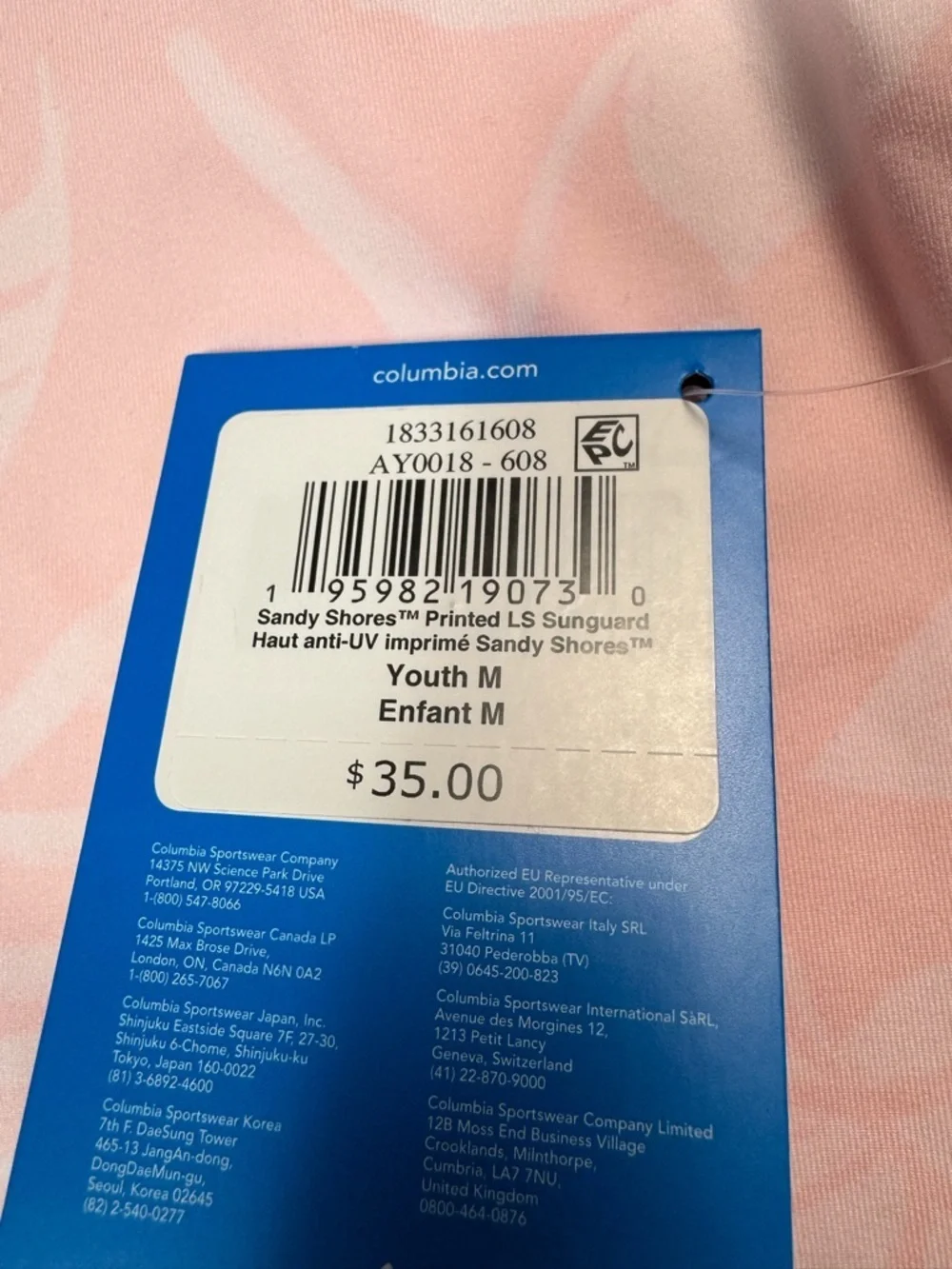 NWT New Columbia Youth Sandy Shores Printed Long Sleeve Pink Sunguard Size M